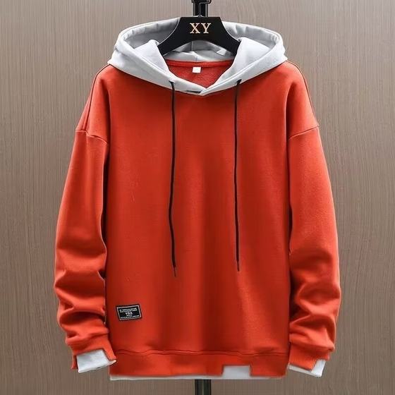 Fake two-piece sweater men's trendy 2023 thin fashion brand men's spring and autumn casual loose hooded jacket