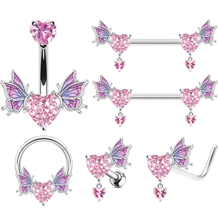 Gaibei Europe and the United States cross-border wings key belly button ring navel nail umbilical ornaments heart-shaped nose nail breast ring ear nail butterfly ear bone nail