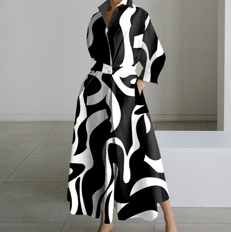 2023EBAY AliExpress WISH popular autumn new fashion long sleeve V-neck printed dress women's clothing