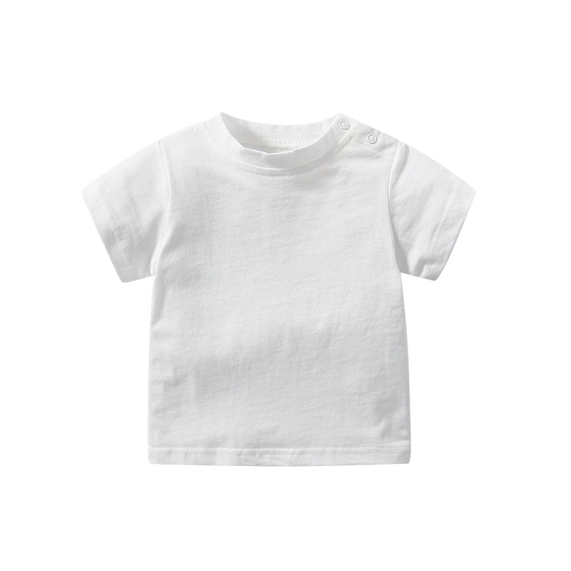 Summer new baby round neck shoulder buckle short-sleeved T-shirt boys and girls baby cotton top solid color bottoming shirt