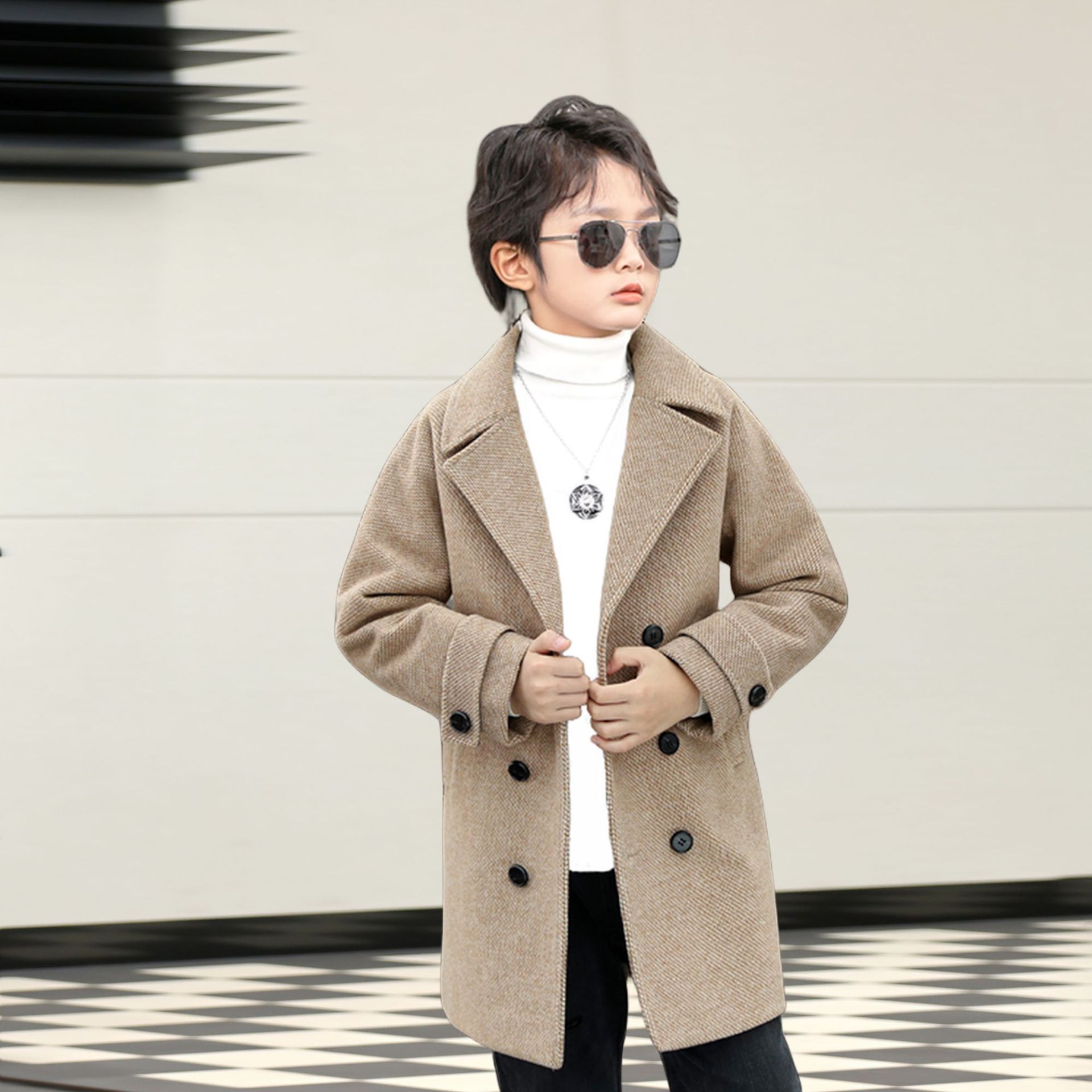 Boys' woolen coat autumn and winter western style warm mid-length Korean style handsome all-match windbreaker children's woolen coat