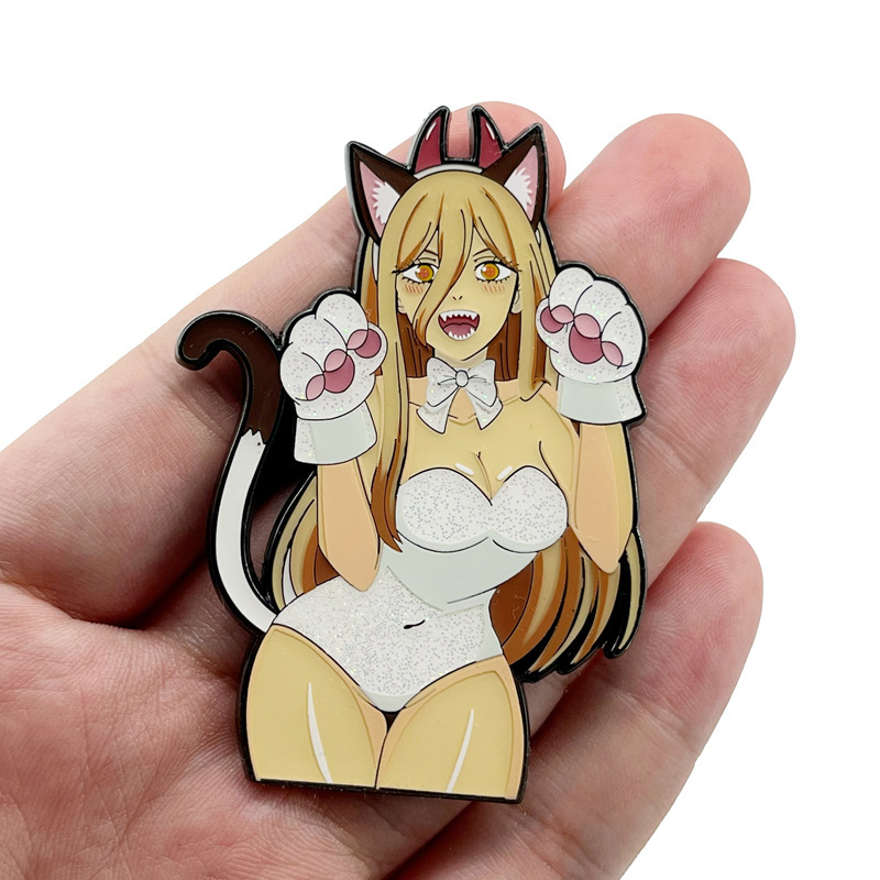 猫パワ金属バッジ日本アニメチェーンソー人ブローチ創意かばん装飾pins|undefined