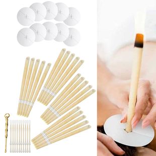 Cross-border Frosted/Beige Ear Candle Horn Earplugs with Plug with Tray Cotton Swab Ear Candle