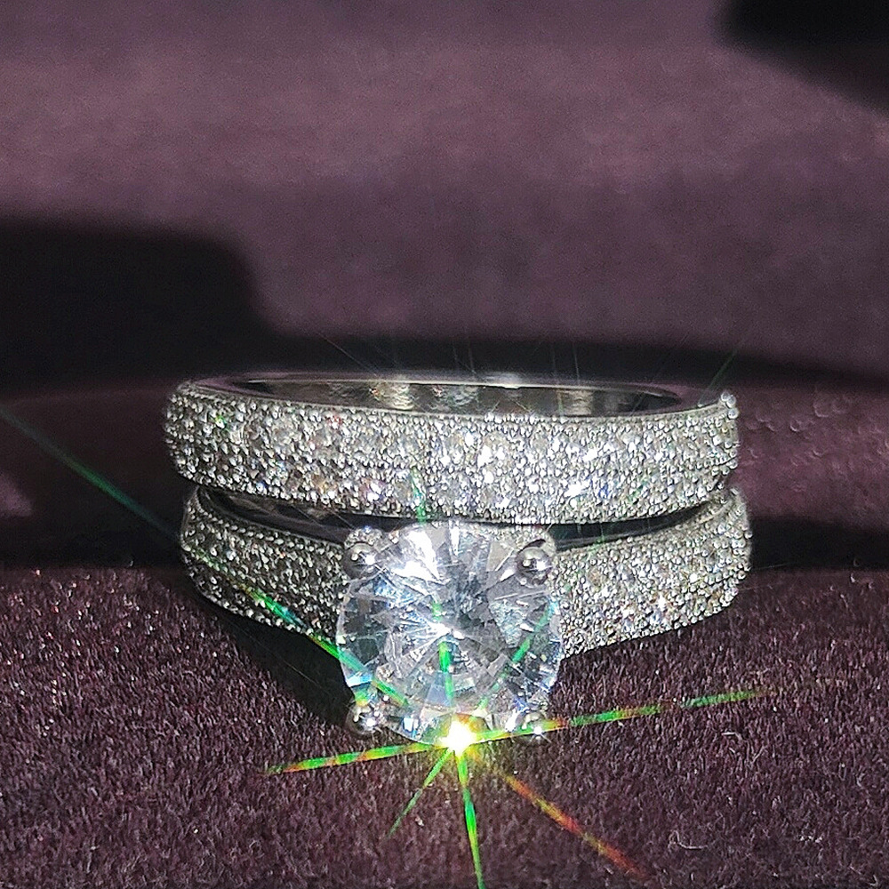 速賣通熱賣微鑲套戒鋯石結婚對戒組合戒婚宴會指環設計感r5030