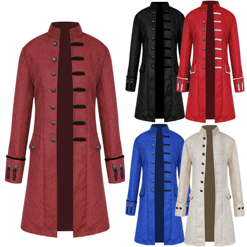 Manzhixin wish Amazon European and American men's medieval clothing coat jacket trench coat long retro stand collar
