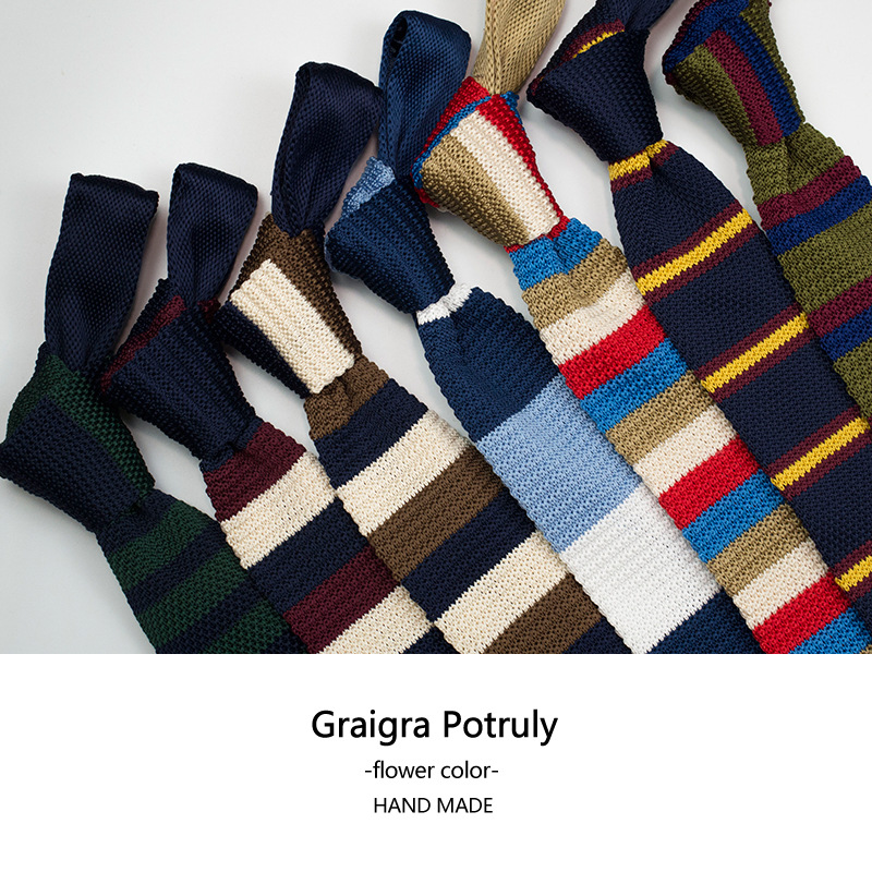 Dark Green Small Tie 5cm Narrow Curry Vintage Striped British Japanese Korean Style Trendy Flat-head Knitted Tie