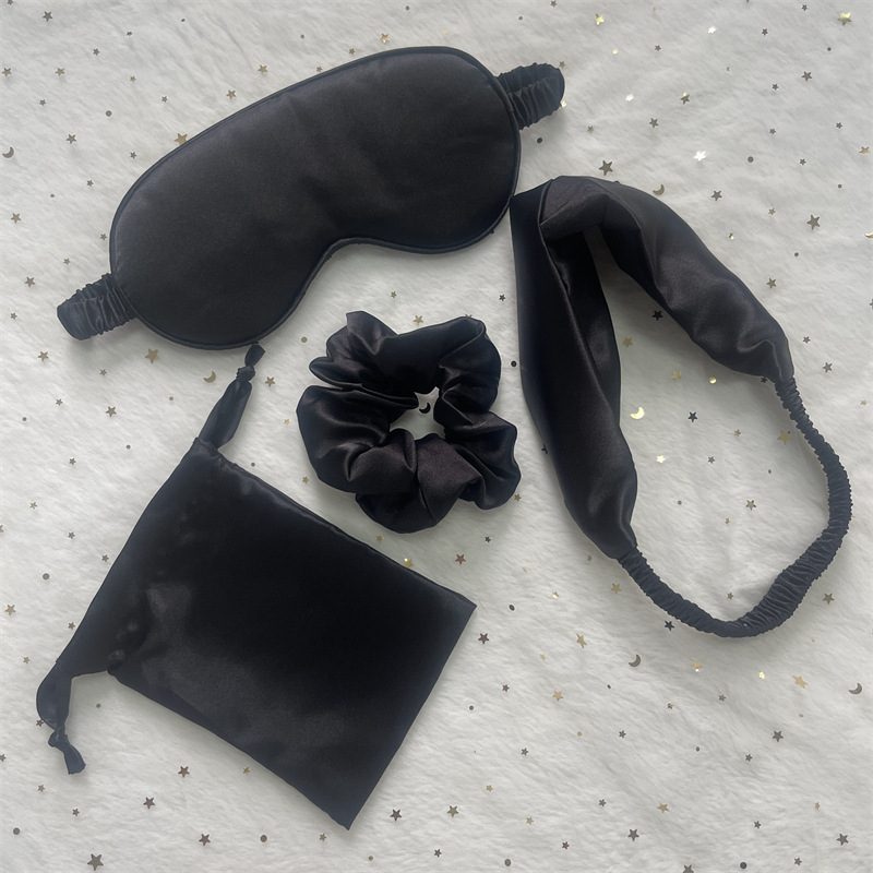 Imitation Silk Eye Mask Hair Band Cloth Bag Four-piece Set Storage Bag Wedding Ceremony Hand Gift suit Satin Bowel Ring