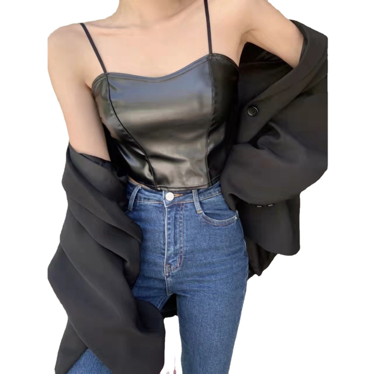 Cross-border beautiful leather back small camisole vintage niche inside and outside wear bottoming elastic chest pad women