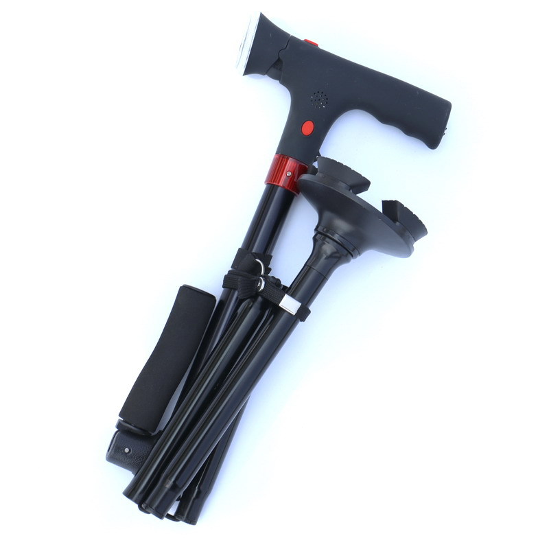 Aluminum alloy with alarm double handle old man's crutch telescopic foldable rotating crutch with LED light with light