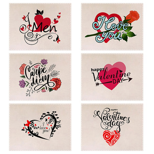European and American Style Love Valentine's Day Placemat Cotton and Linen ins Western Placemat Heat Insulation Mat Meal Coaster Dining Table Mat Plate Mat Tea Mat