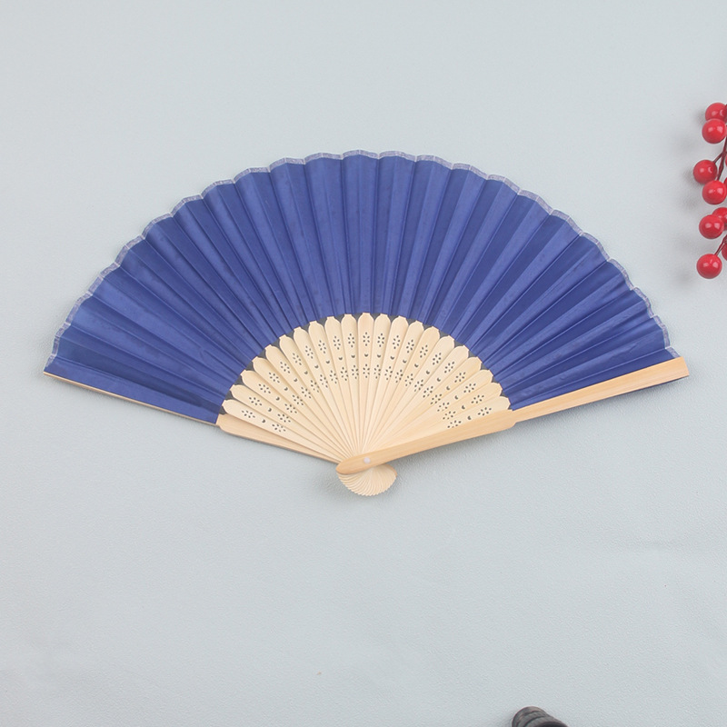 Plain cloth fan 7-inch folding fan polyester bamboo fan advertising fan style variety solid color printed logo silk lettering