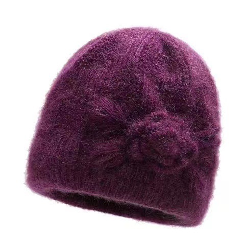 Old lady knitted hat female foreign trade new fashion ins Flower Wool hat fleece-lined warm mother Grandma hat