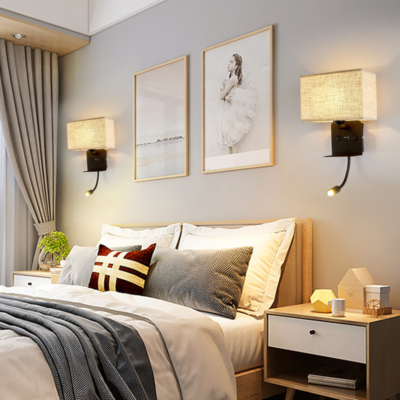 New hotel room bed lamp, European-style indoor creative bedside lamp, American USB fabric wall lamp