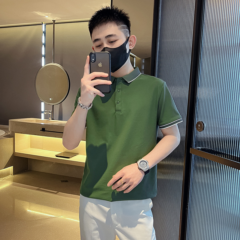 TikTok Same Style Ice Silk Short-sleeved Men's T-shirt Polo Shirt Summer 2023 New Fashionable High-end Lapel All-match Casual