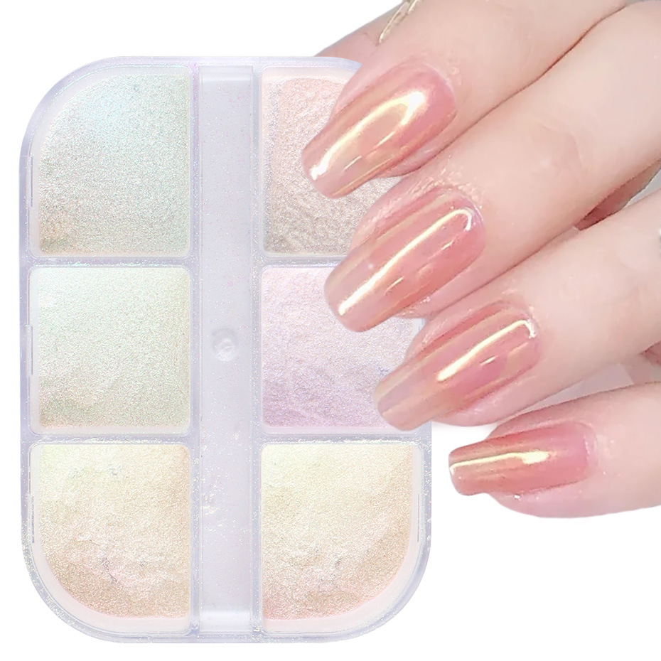 Cross-border new nail glitter 6 grid Aurora powder nail magic color shell powder magic mirror powder nail jewelry nail