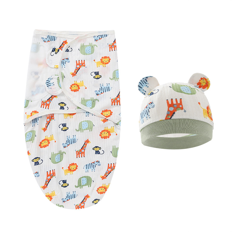 Foreign trade European and American newborn swaddling sleeping bag baby spring silkworm sleeping bag quilt anti-kick baby hat 8922025
