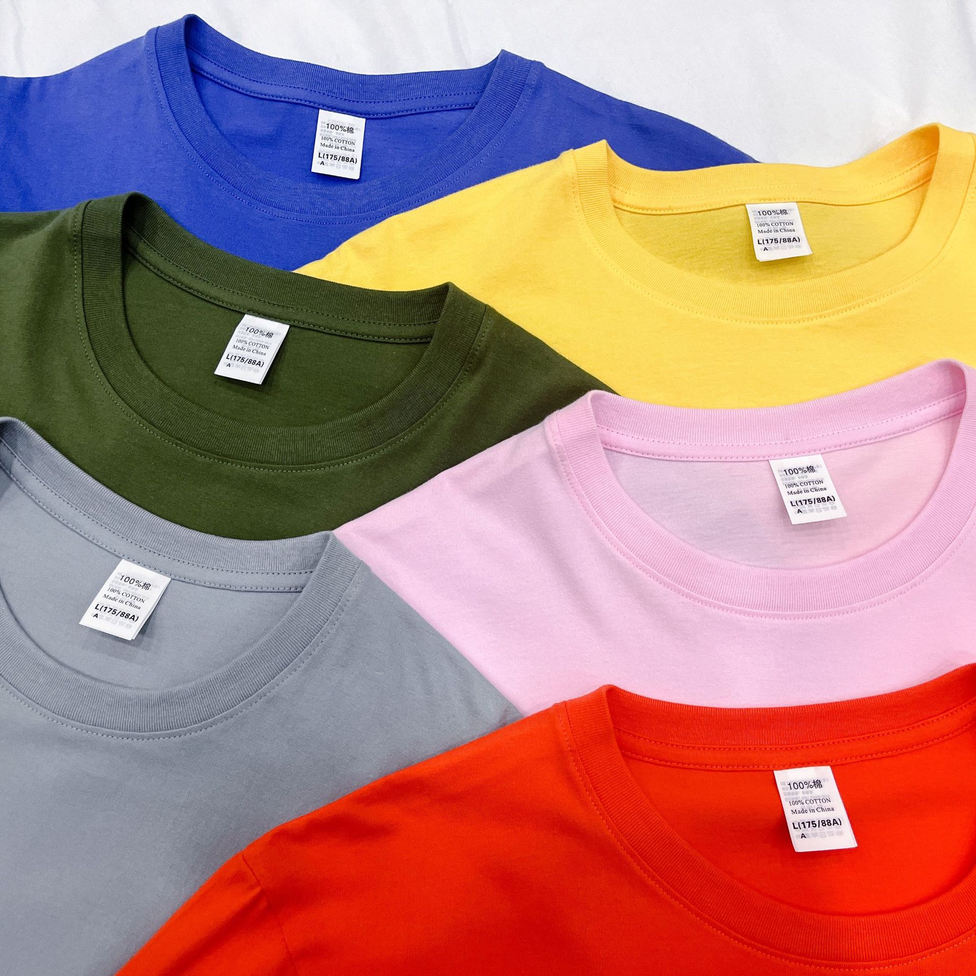 Guangzhou Cang 180g Cotton Side Seam Short Sleeve Crewneck Men's T-Shirt Trendy Men's Backing Shirt Custom Print