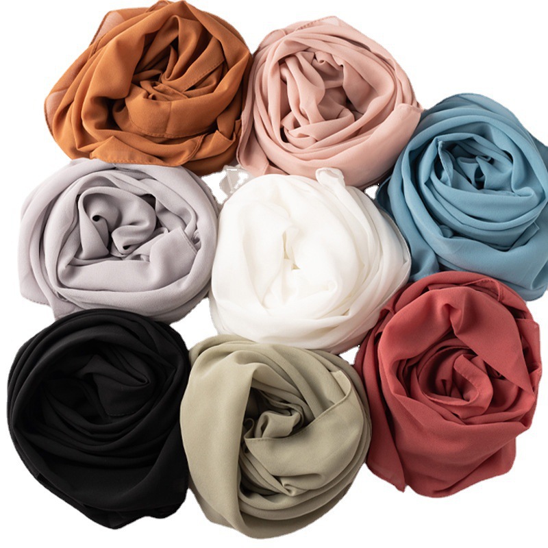 Cross-border monochrome Pearl chiffon square scarf Middle East scarf Muslim scarf Malaysia Hui scarf hijab