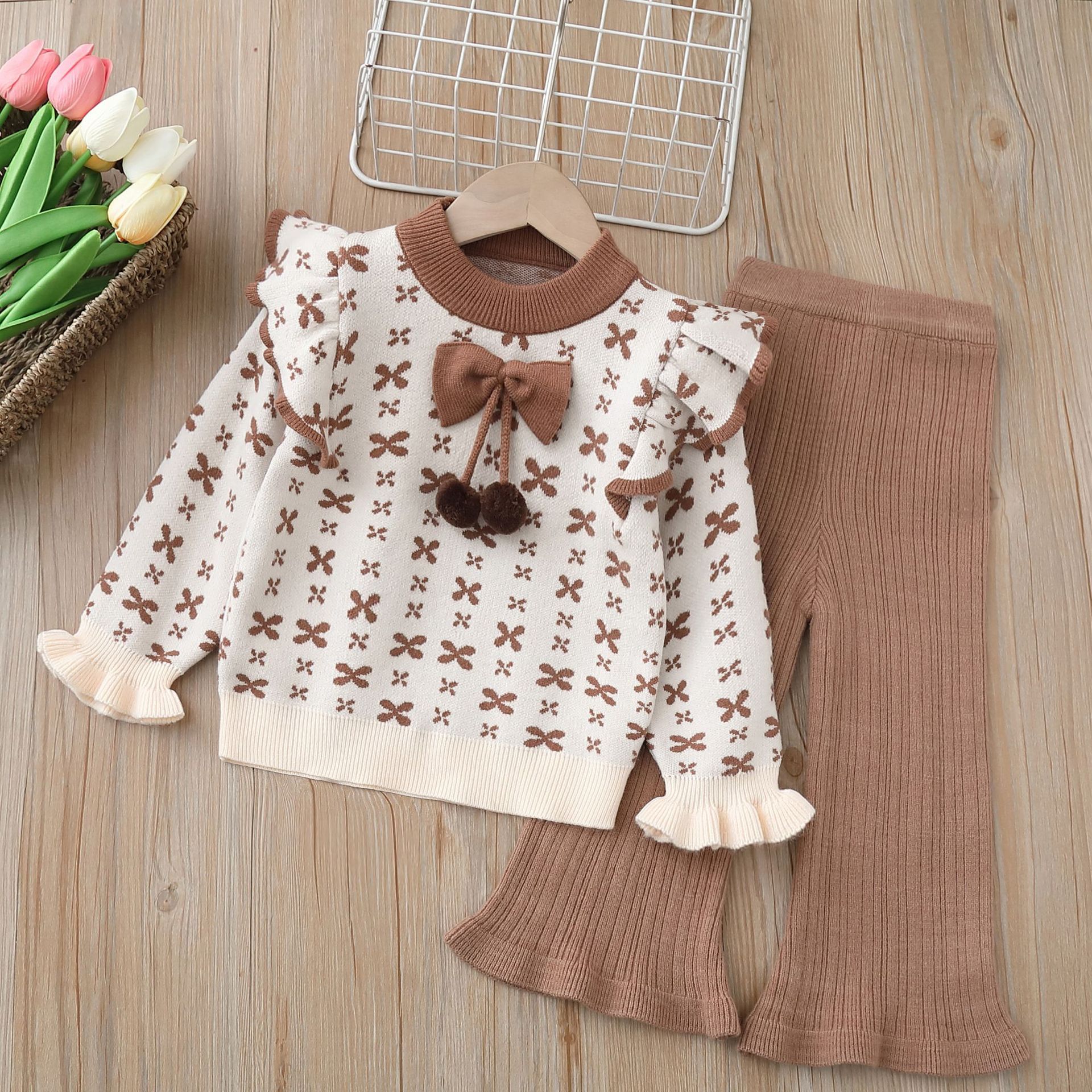 Set of 2 Knitted Sweater for Girls - 2023 Autumn/Winter New Arrival - Butterfly Knot Style - Cardigan Jacket for Little Girls - Knit Sweater
