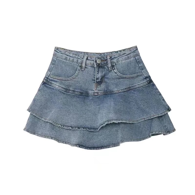 American Hot Girl Denim Skirt Women's Summer Fishtail Skirt High Waist Slim A-Line Skirt Ruffled Butt-covering Skirt