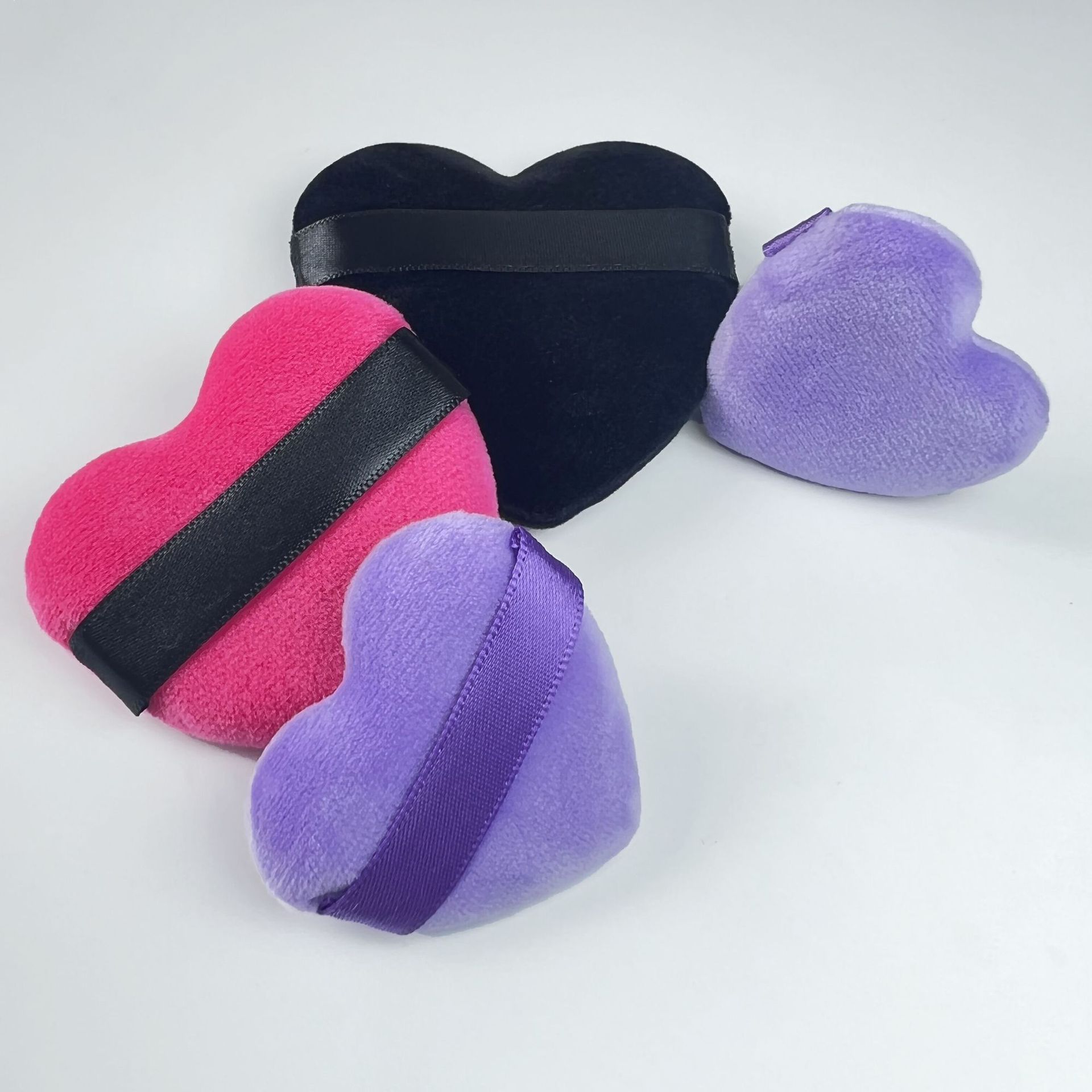 Cross-Border heart-shaped air cushion makeup sponge suit large super soft dry powder loose powder makeup black velvet love puff
