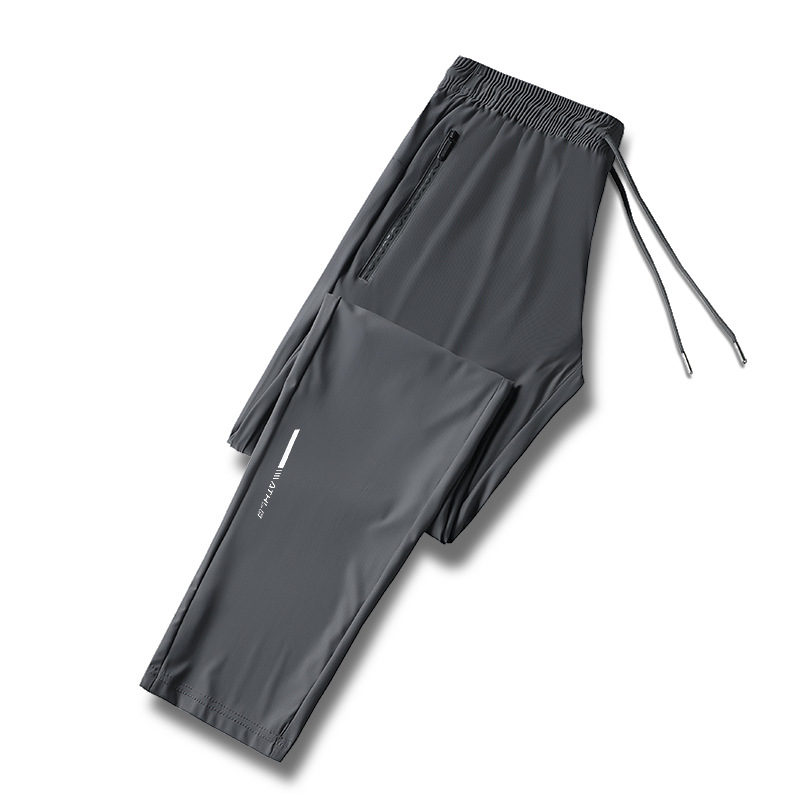New ice silk pants men's sports casual pants straight pants stretch pencil pants summer quick-drying plus size Korean fashion