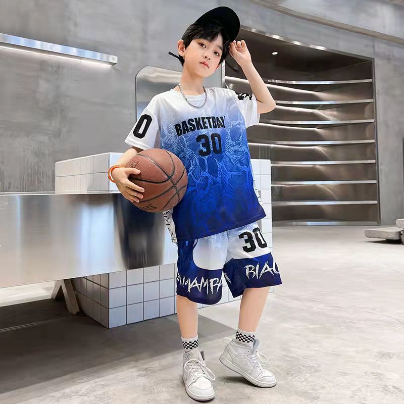 Summer Children's Fashion Loose Casual Ball Suit Boy's Gradient Short-sleeved Five-point Pants Sports Two-piece Set