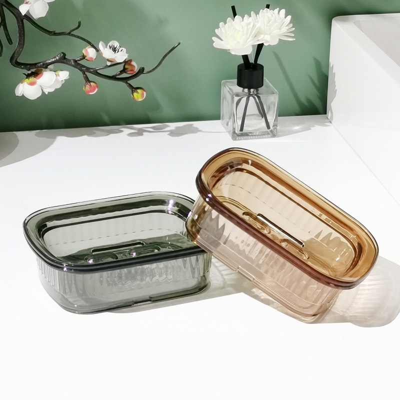 Light luxury plastic soap box bathroom soap holder portable laundry soap double-layer draining soap box bathroom soap box