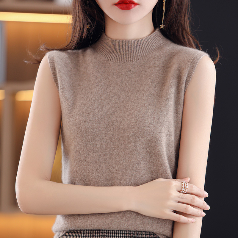 Spring New sleeveless women's half turtleneck sling bottoming shirt Women's solid color suit inner wool sweater pullover vest