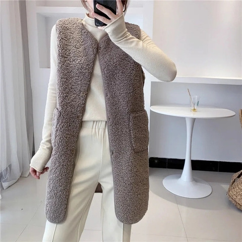 Fashionable All-match Vest Women's Warm Thickened Fleece-like Lamb Fleece Women's Single Outer Vest Women's Autumn and Winter New Vest