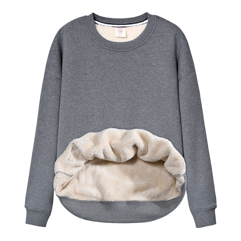 Autumn and Winter Fleece-lined Sweater Men's and Women's Round Neck Pullover Loose Thickened Lamb Fleece Warm Inner Top Solid Color Sweater