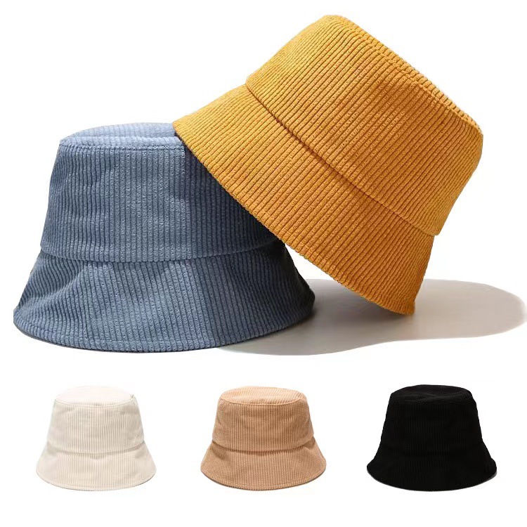 Autumn and Winter Korean style hat women's solid color simple all-match corduroy fisherman hat outdoor sun-proof basin hat tide