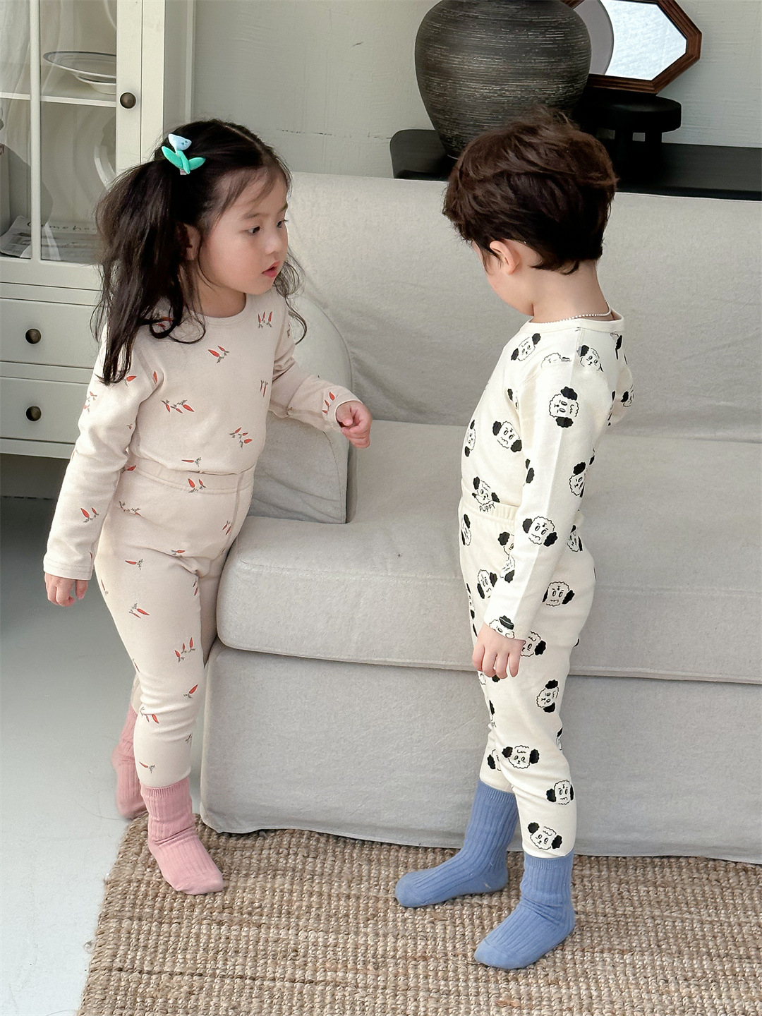 23 children's boneless class A pure cotton pajamas suit children's autumn clothes long pants boys and girls home wear autumn and winter New