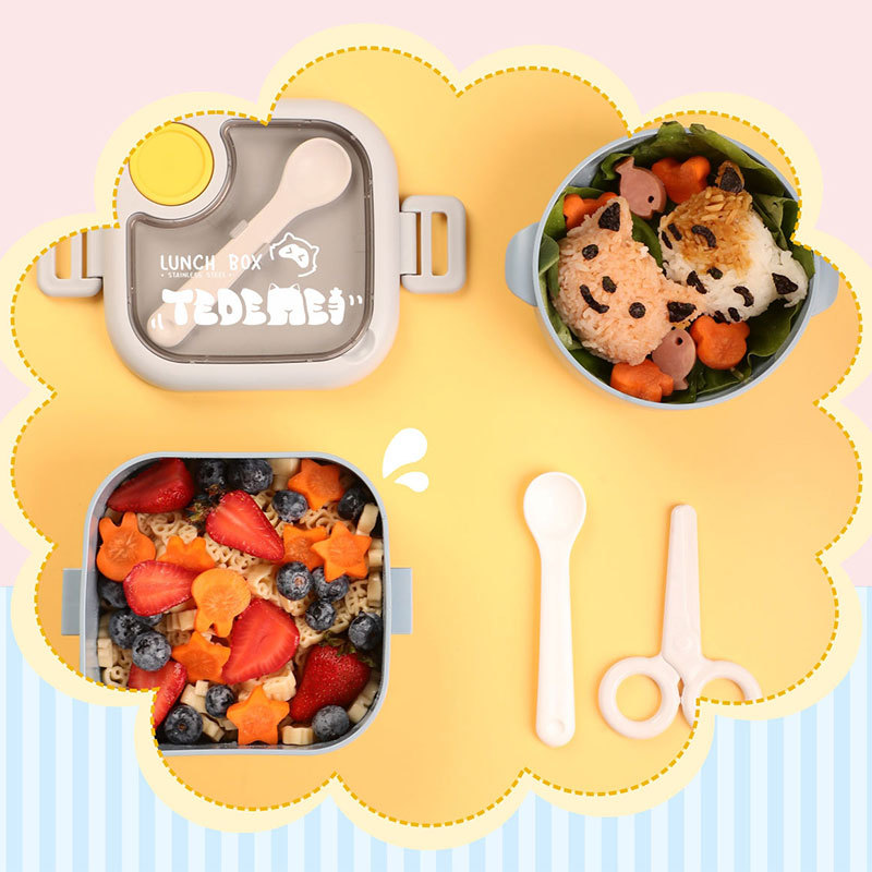 Baby Outgoing Portable 304 Stainless Steel Food Bowl Baby Grinding Bowl Soup Spoon Food Supplemental Tableware Set