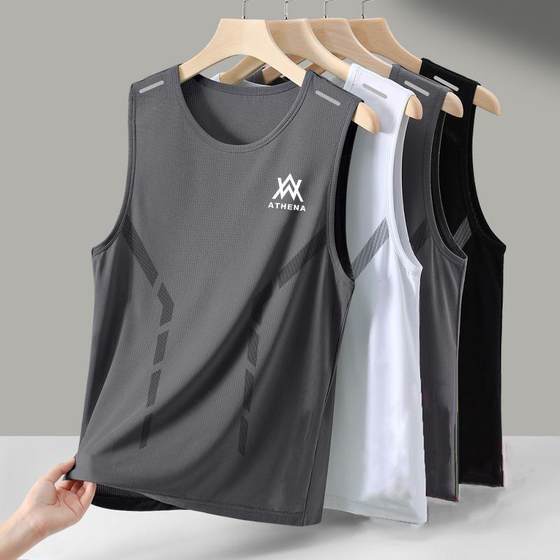 Ice Silk Vest Men's Summer Quick-Drying Cut-Sleeve Mesh Sleeveless T-Shirt plus size Loose Hurdle Sports Kan Sleeve Top