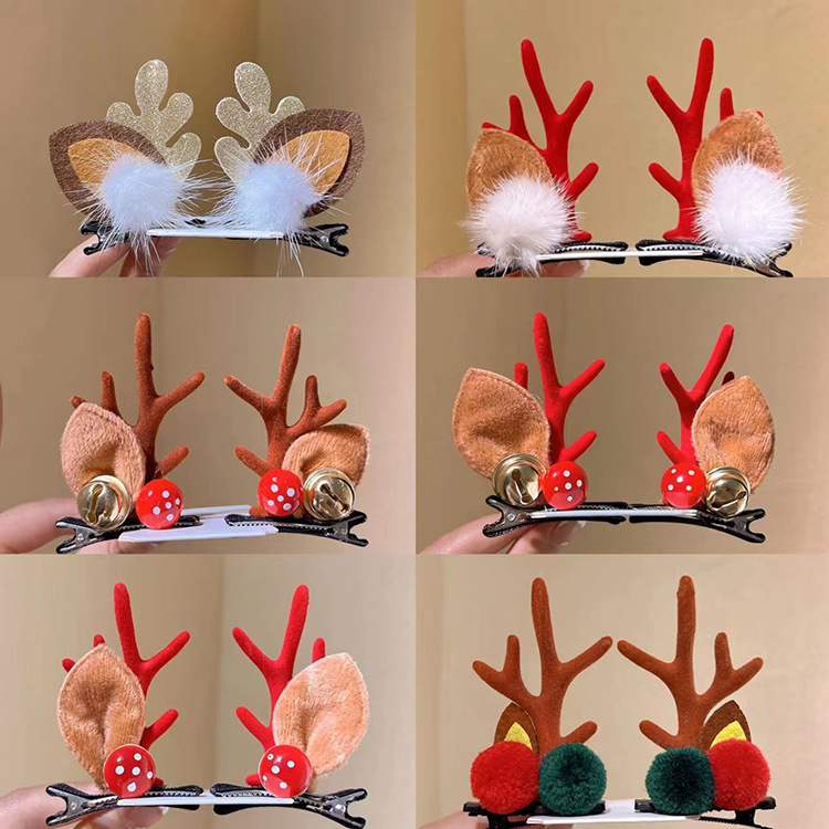 2023新しいクリスマスの鹿の角のヘアピンの女性の立体のぬいぐるみのトップは子供のかわいいヘラジカのアヒルの口を挟んで赤ちゃんの装飾を挟みます。|undefined