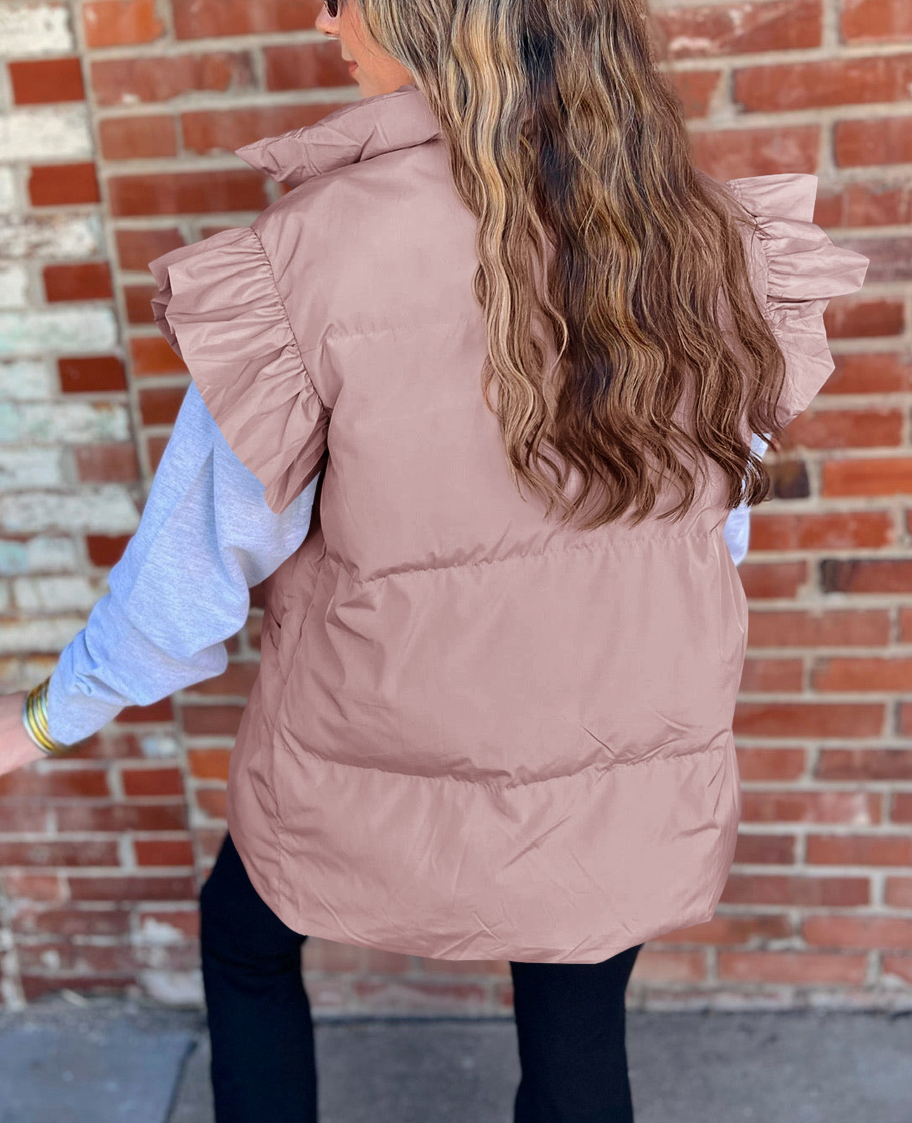 Grenzüberschreitende europäische und amerikanische Herbst- und Winterneuheiten mit lockerer Tasche und Baumwollpolsterung, fliegende Ärmel, elegante Weste, Stehkragen, Mode, Einreiher_voghion.com