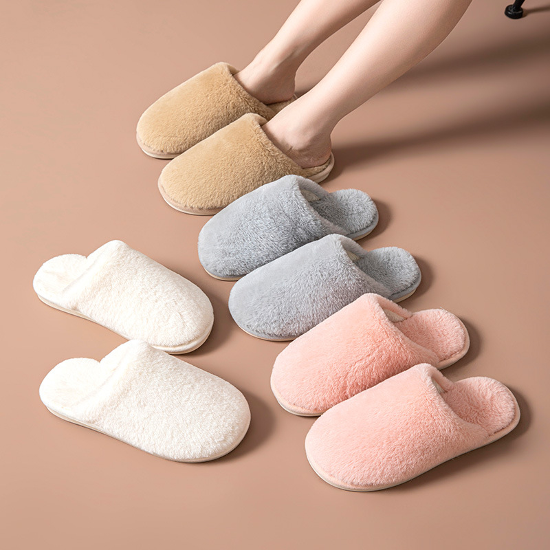 Cross-border ins autumn and winter closed toe plush slippers candy color woolen slippers casual home indoor cotton slippers wholesale
