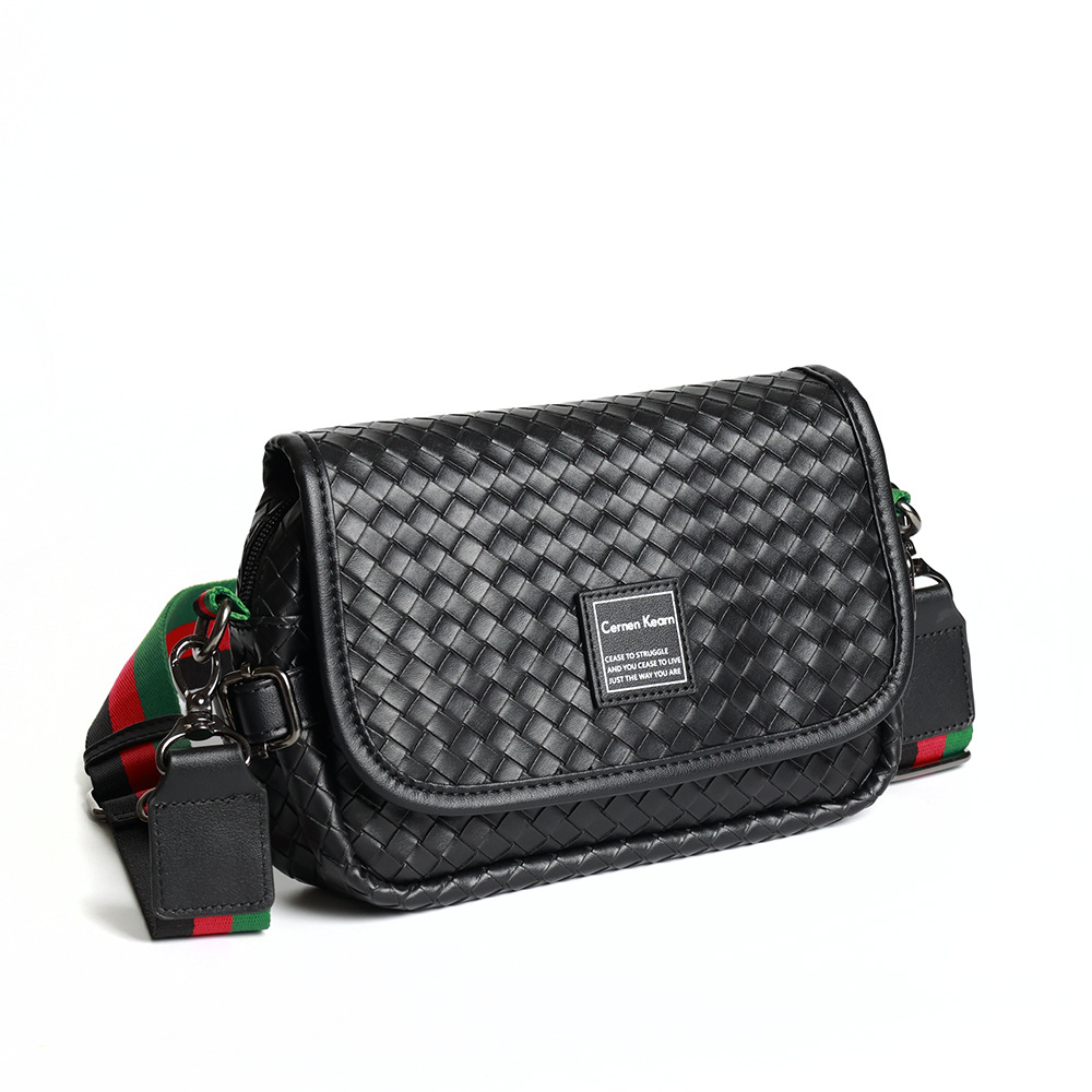 2022 New Fashion Embossed Woven Messenger Bag Casual Small Square Bag Single Room Connector Men's Bag Satchel Mobile Phone Bag