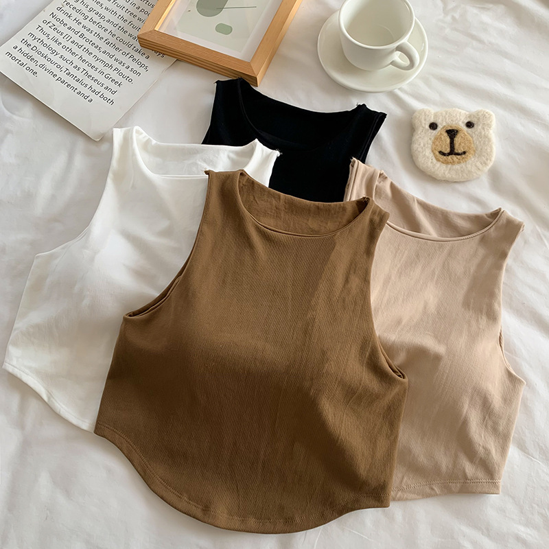 932# Irregular Camisole Women's 2023 Spring and Summer New Sleeveless Short Solid Color Top Spice Girls Base Shirt Trendy