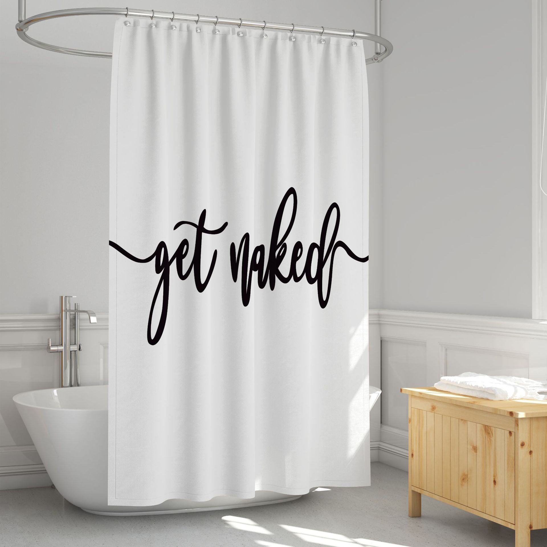 Thickened Non-slip Waterproof Shower Curtain Four-piece Digital Printed Shower Curtain English Letter ins Cross-Border