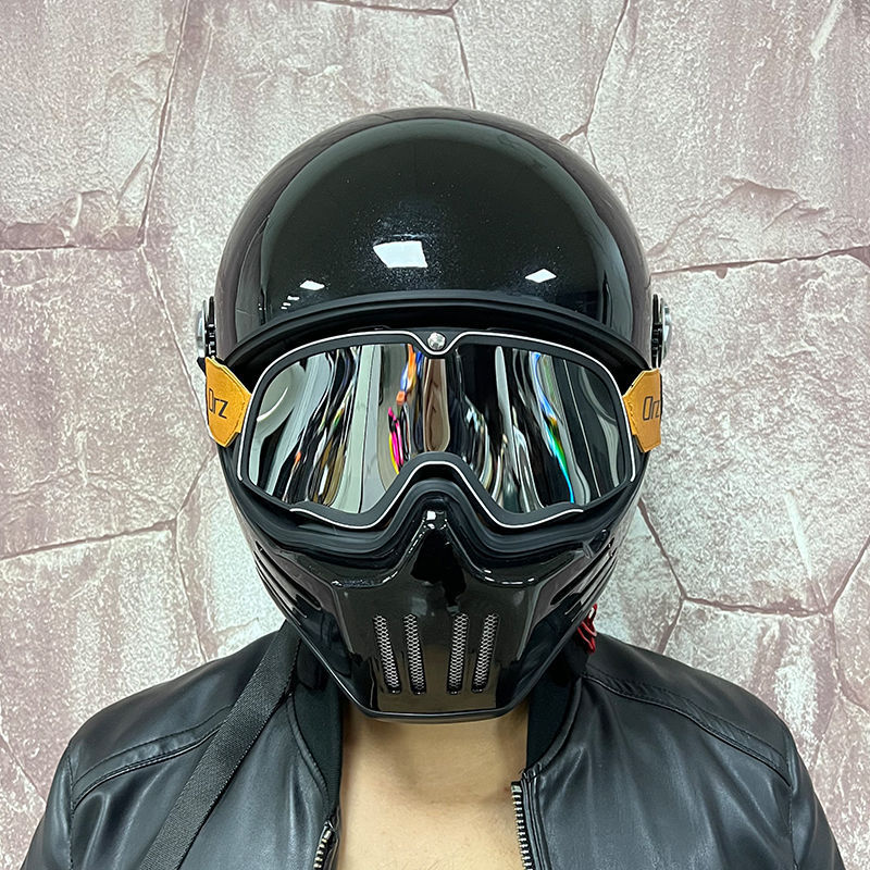 Cruise Harley retro helmet men's and women's full helmet personality skull Four Seasons electric car can be installed Bluetooth Ghost Knight