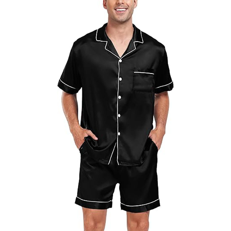 Cross-border  plus size men's short-sleeved shorts satin European and American Foreign trade summer casual home wear pajamas suit_voghion.com