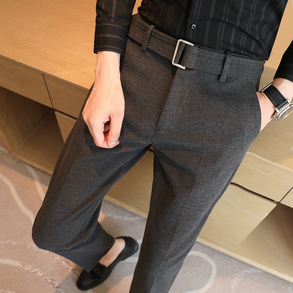Thick woolen small suit pants men's autumn and winter New light business casual pants suit pants slim straight pants trousers