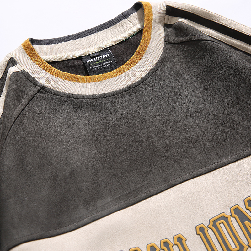 South summer clothes 2023 spring contrast color stitching three-dimensional printed round neck sweater Japanese style trendy neutral pullover top