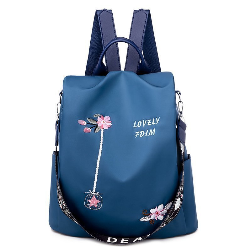 2020 New Flower Embroidered Double Backpack Artistic National Style Women's Oxford Backpack Large Capacity Internet Famous Women's Anti-theft Bag