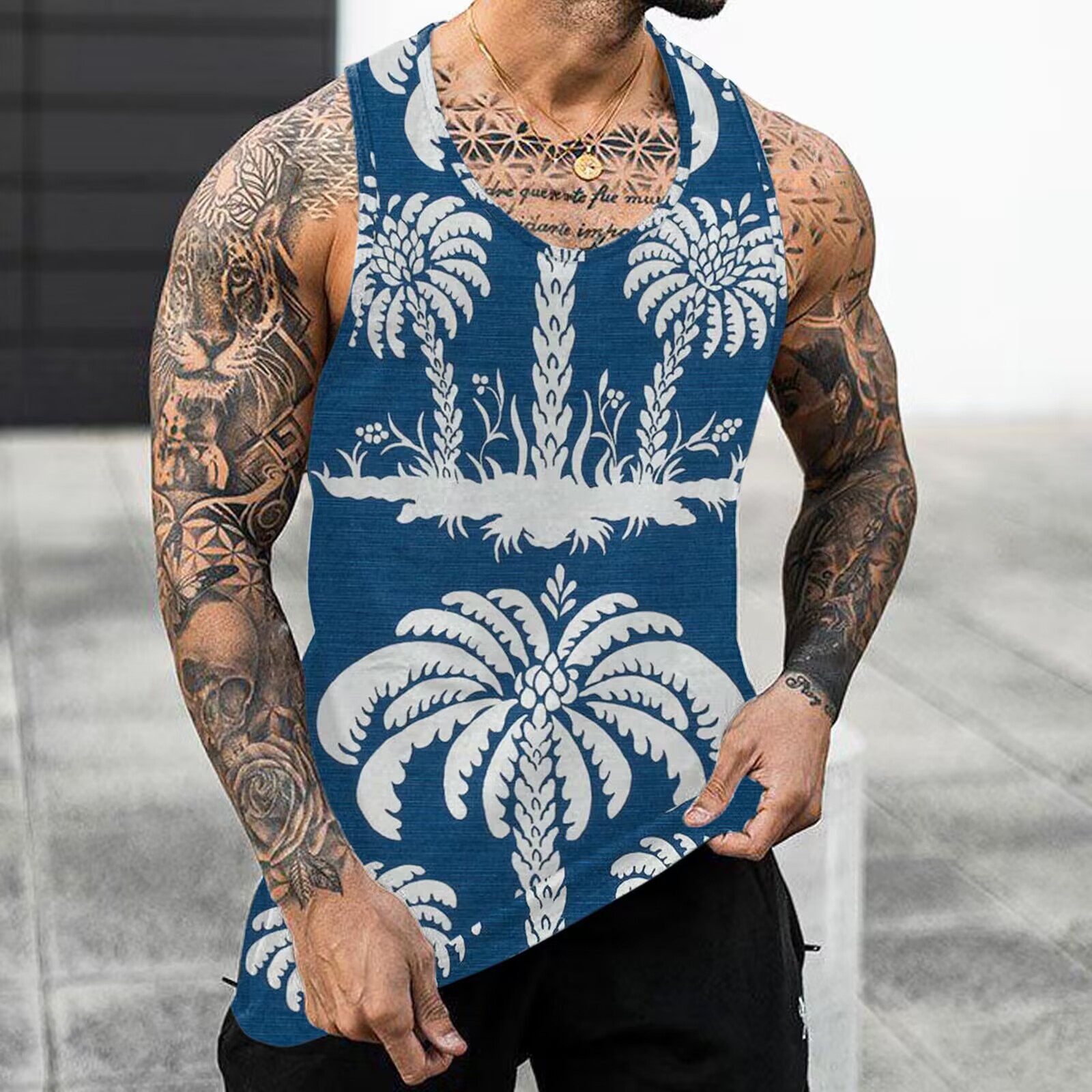 New Vest Cross-border Foreign Trade Men's European and American 3D Printing Loose Casual Men's Vest Factory Straight Hair