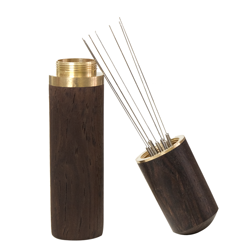 Wholesale coffee cloth powder needle stainless steel coffee stirring block breaker solid wood with storage loose powder needle Italian
