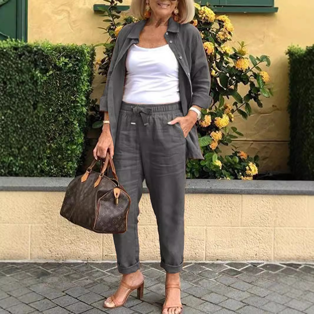 2024 Leisure suit Cotton and Linen-Lapel Suit Jacket Loose Pants suit