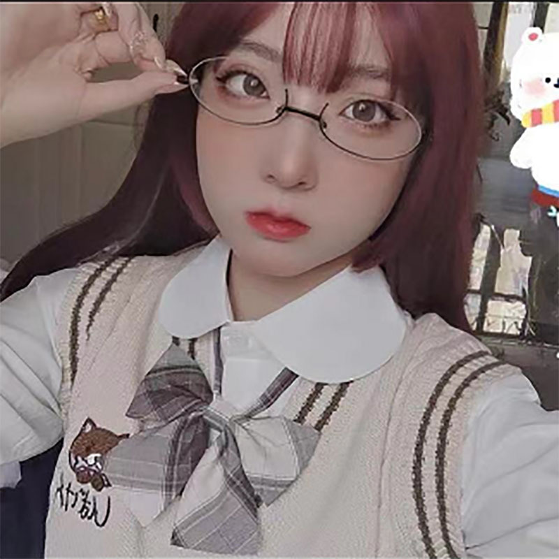 Ins Lower Half Frame Second Dimension COS Soft Girl Decorative Glasses Shake Tone Same Decorative Glasses with Lens Metal Glasses